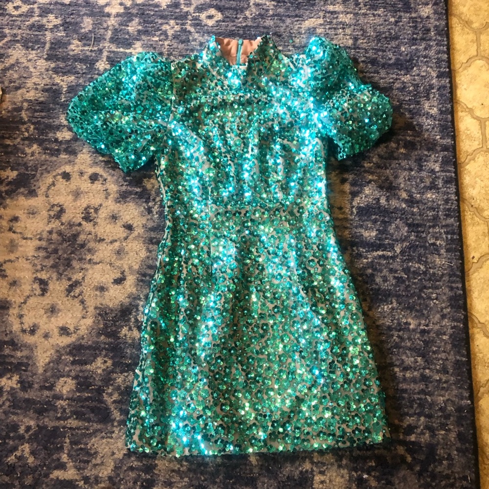 NWB Queen Of Sparkles Green/Teal Poof Sleeve Dress XS perfect for St Patrick’s! - Picture 5 of 16